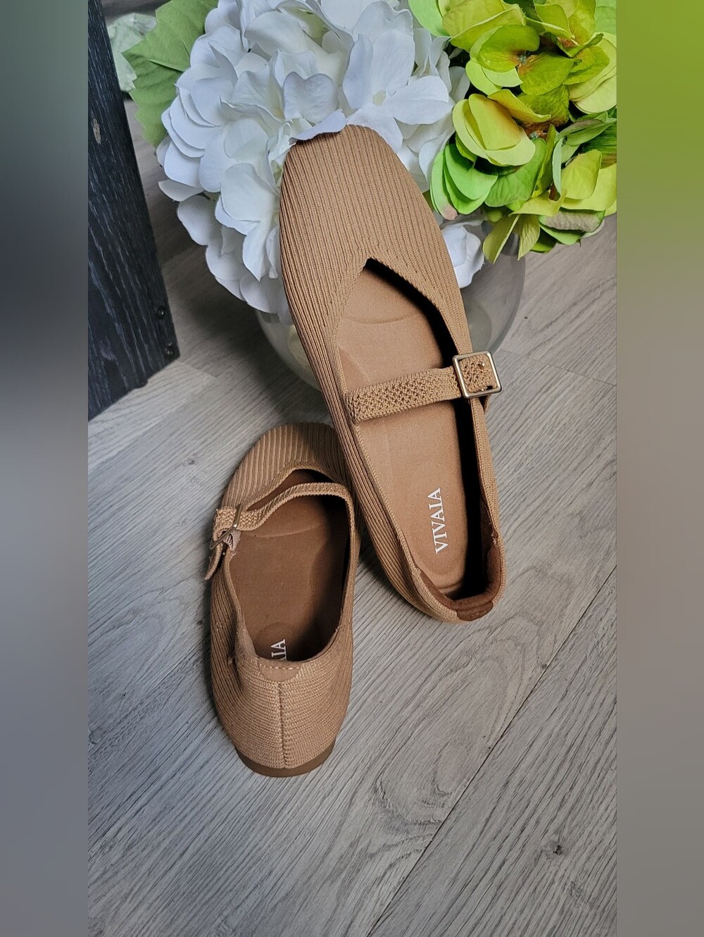 Vivaia Margot Mary Jane Buckle Square-Toe V-Cut Almond Ribbed Flats, US 5 EU 35 - Picture 2 of 15